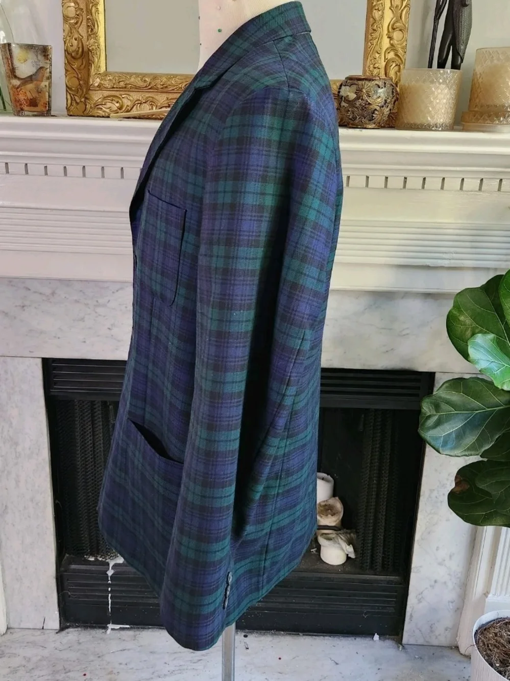 Vintage Y2K J Crew Green Plaid Blazer Blue Wool Preppy Old Money Academia Size L